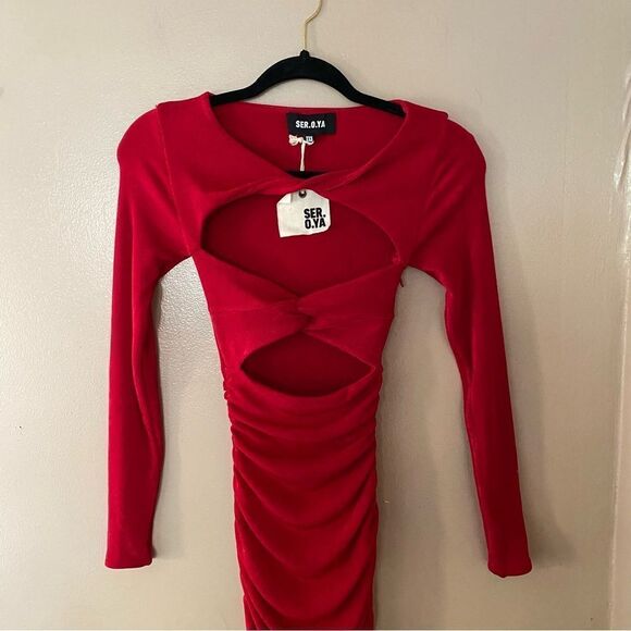 SER.O.YA Eden dress red cut out bodycon slinky midi Retrofete Revolve XXS - Picture 10 of 10